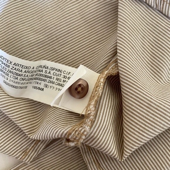 VTG NWOT Zara Button Front Elastic Waist Shirt Size S Tan Stripes Long Sleeves - Picture 10 of 11